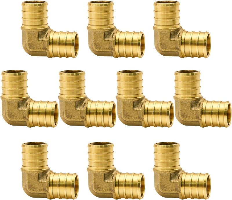 Ruby Q 10 Pack 3/4" PEX Fittings, PEX Elbow Fittings, Brass PEX Fittings for PEX Tubing Pipe - Image 1